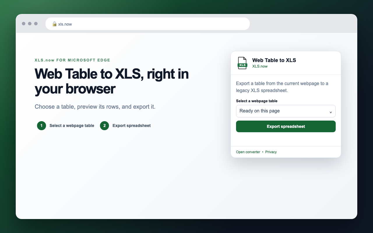 Web Table to XLS overview