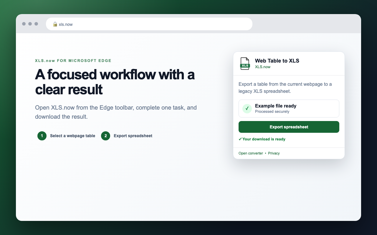 Web Table to XLS result workflow